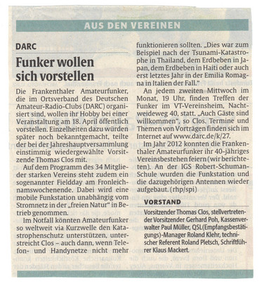 Zeitungsartikel: Funker wollen sich vorstellen