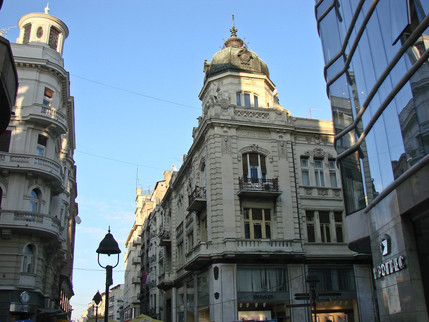 right the "Progres" building, in the middle the "Prometna Bank"