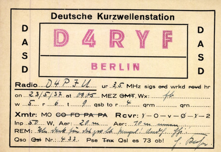 QSO mit OM Fritz Wirth aus Wittgensdorf bei Chemnitz