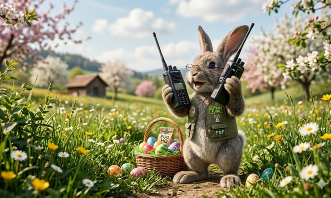 KI-Bild Osterhase mit Funkgeräte