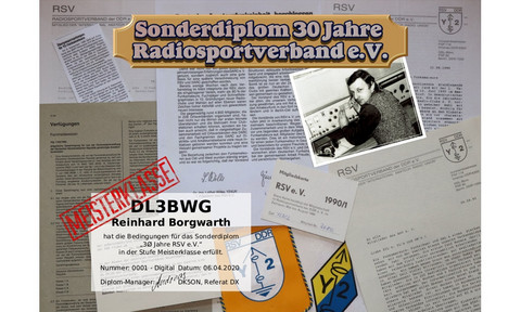 Sonderdiplom DM30RSV Digital für DL3BWG