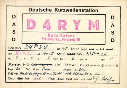 QSO mit OM Fritz Wirth aus Wittgensdorf bei Chemnitz