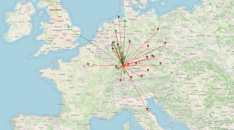 QSOs: Rot = 2 Meter, Grün = 70cm