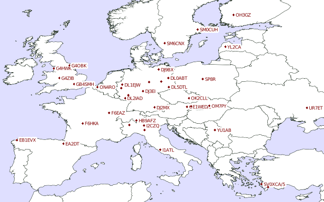 Karte mit Standorten einiger QSO-Partner